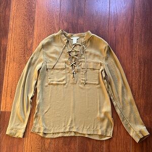 Mustard Lace-Up Blouse